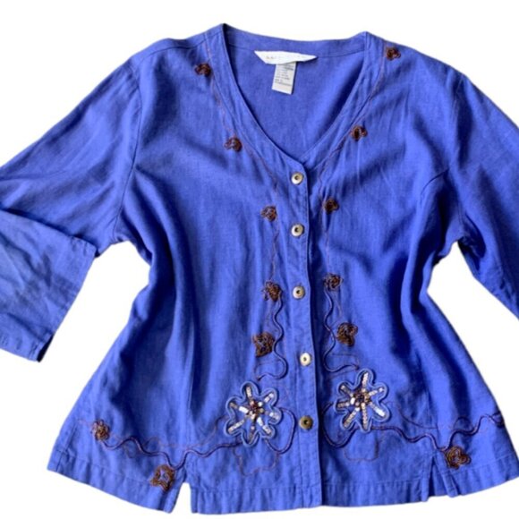 Napa Valley Linen Rayon Embellished Jacket Top L Purple #57M - Picture 2 of 7